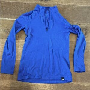 REI 100% Merino Wool Blue Long Sleeve Polo 3/4 zip base layer sweater